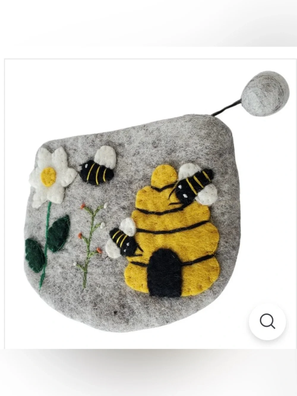 Honey House Handcrafted Grey Felt Kids Pouch with Bee & Beehive Design